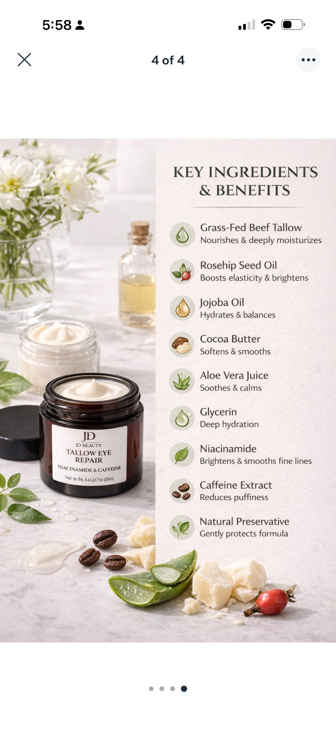 JD Beauty Tallow Eye Repair Cream – Niacinamide & Caffeine
