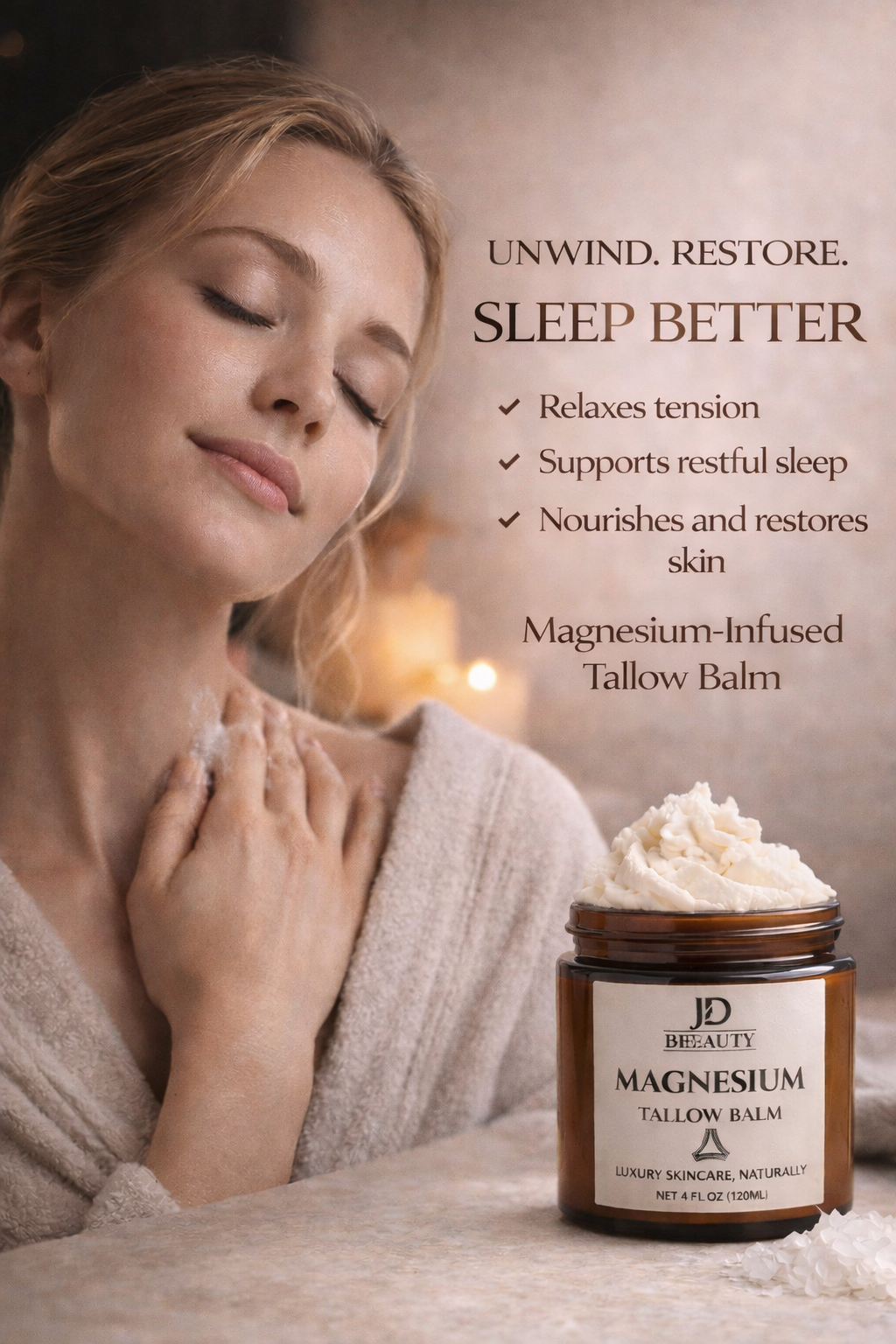 JD Beauty Magnesium Tallow Balm – Relaxing Night Balm for Sleep & Skin Repair |
