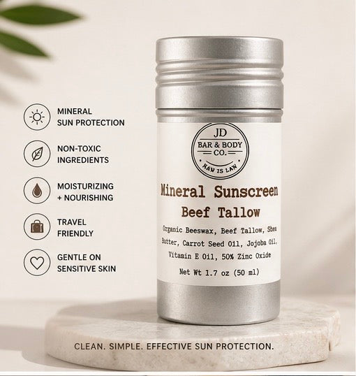 Mineral Sunscreen Balm Stick SPF | Grass-Fed Beef Tallow | Zinc Oxide Sun Protec