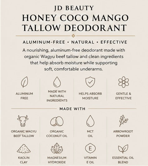 JD Beauty Honey Coco Mango Tallow Deodorant | Aluminum-Free Natural Deodorant