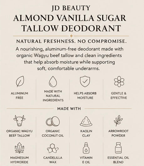 JD Beauty Almond Vanilla Sugar Tallow Deodorant | Aluminum-Free Natural Deodoran
